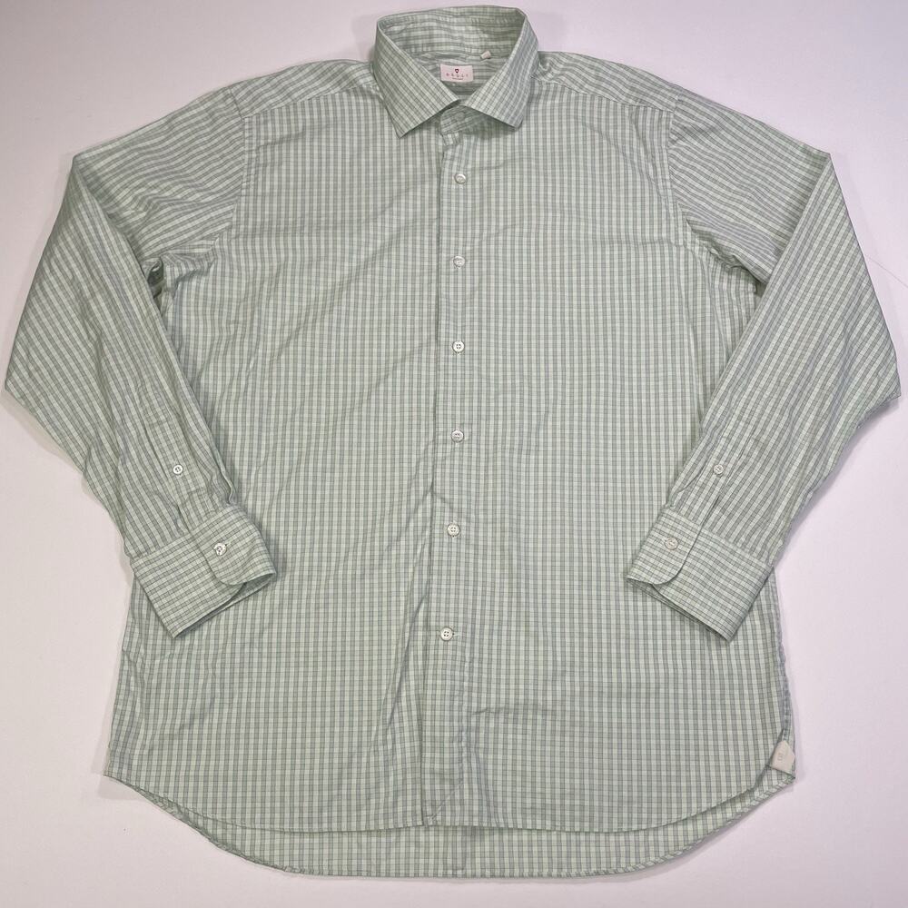 BRULI Shirt Mens XL Green Plaid Cotton Button Up Swiss Made 100% Cotton